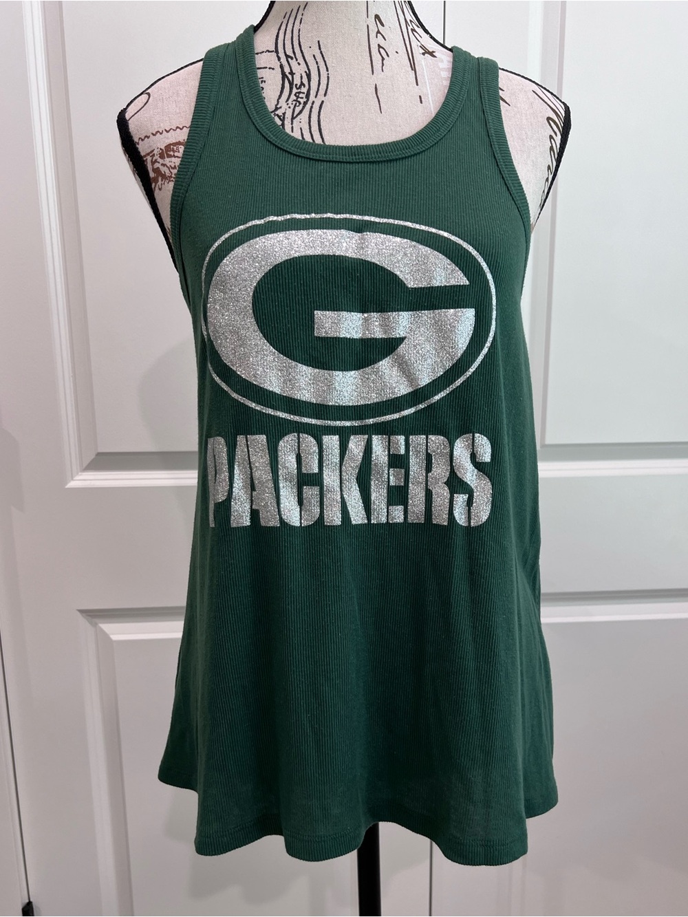 NFL Green Bay Packers Glitter Logo Tank Top, size Large